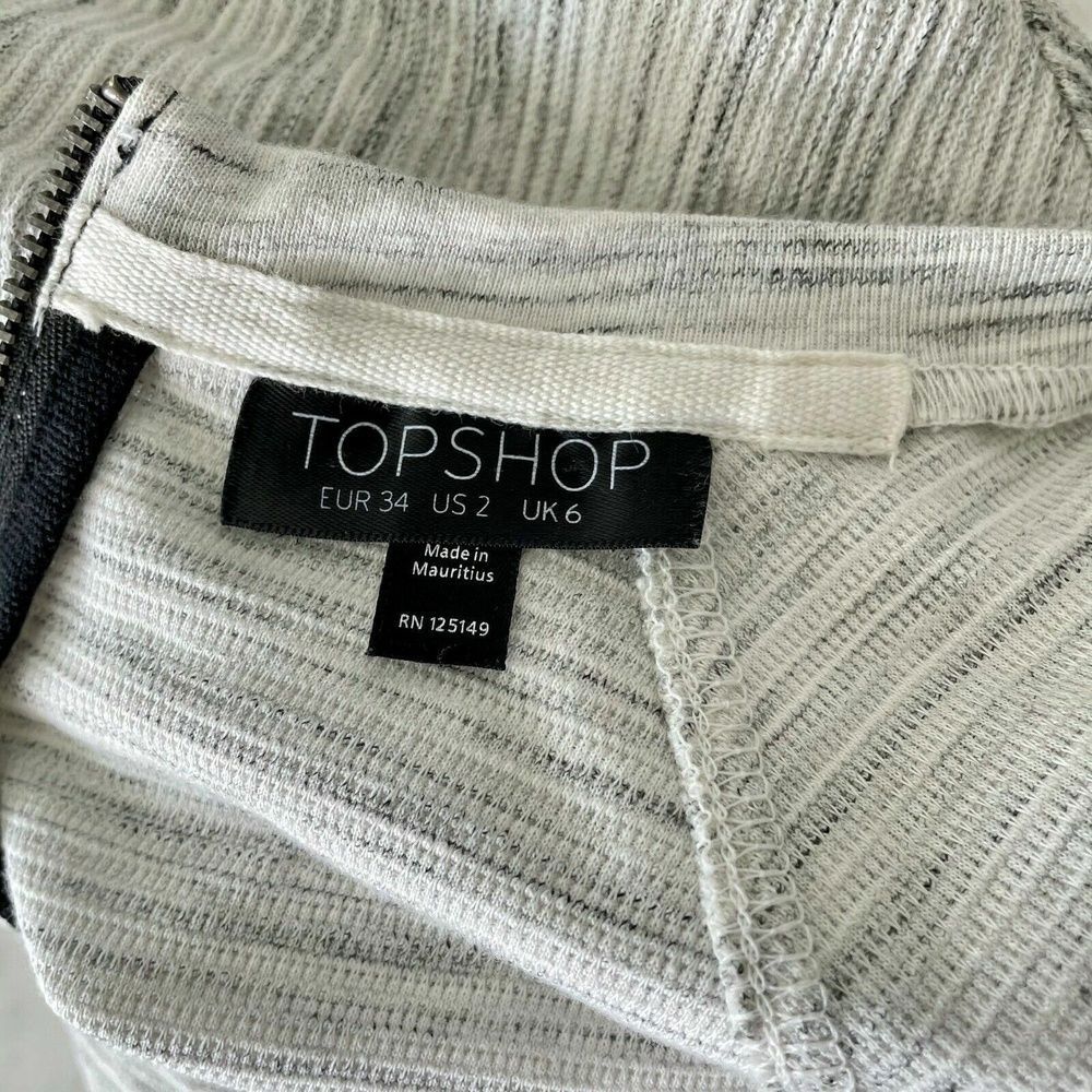 TopShop Womens Knit Top Gray Crew Neck Heathered Half Sleeves Tunic Zip Casual 2 - Picture 6 of 7